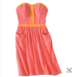Xhilaration || NIP Strapless Coral ‘Challis’ Color Block Dress L